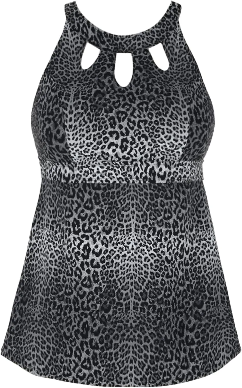 Septangle Women's Halter High Neck Tankini Top Key Hole Bathing Suit