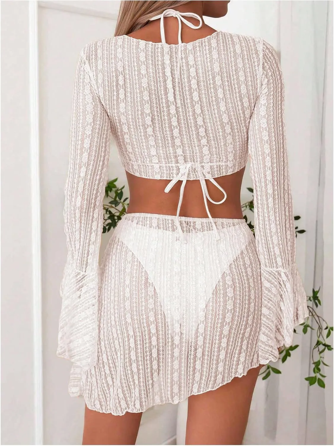 SHENHE Women's 4 Piece Swimsuit Halter Triangle High Cut Bikini Set with Coverup Top and Skirt