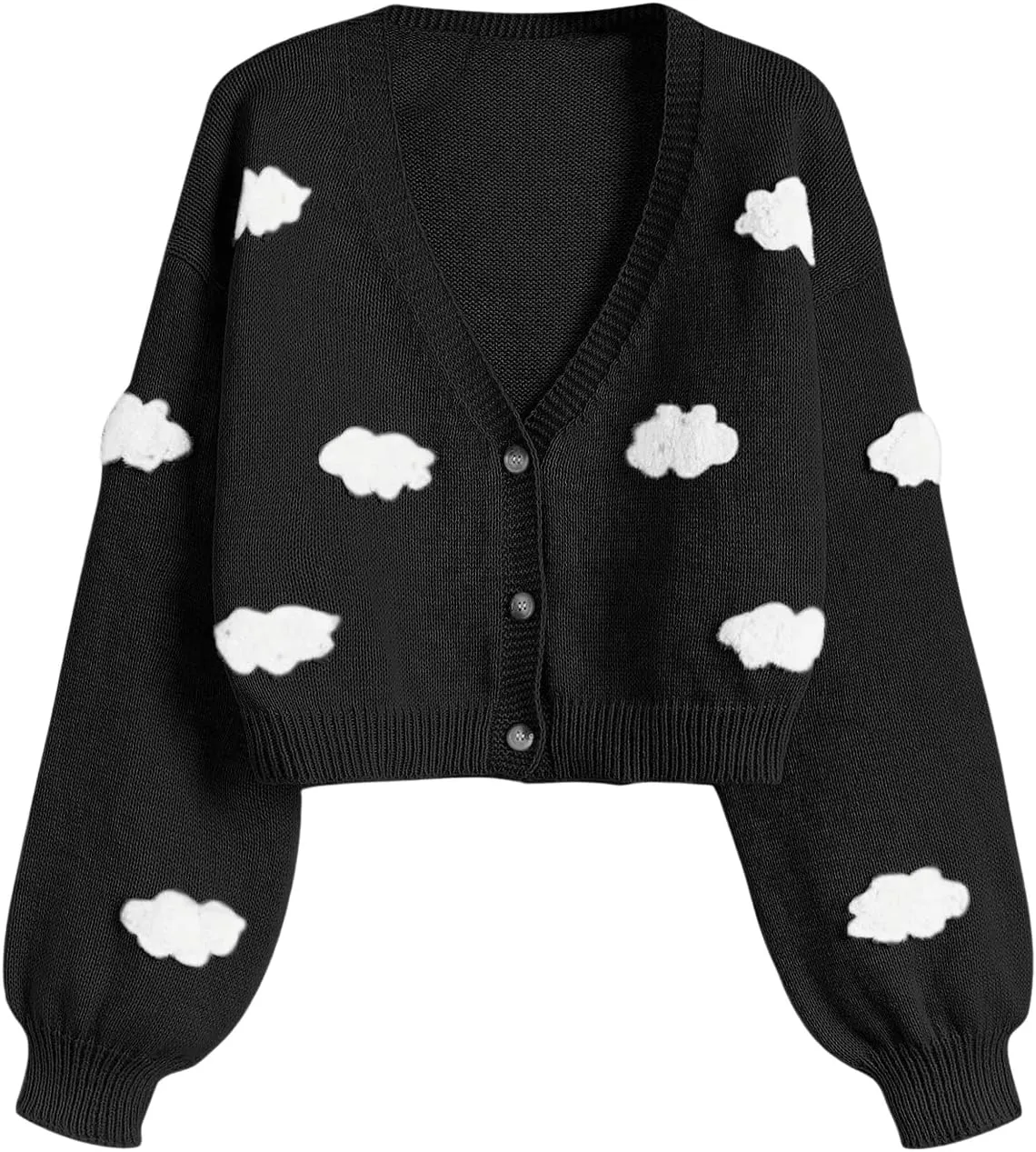 SHENHE Women's Cloud Print Button Down Sweaters V Neck Long Sleeve Crop Cardigan Top