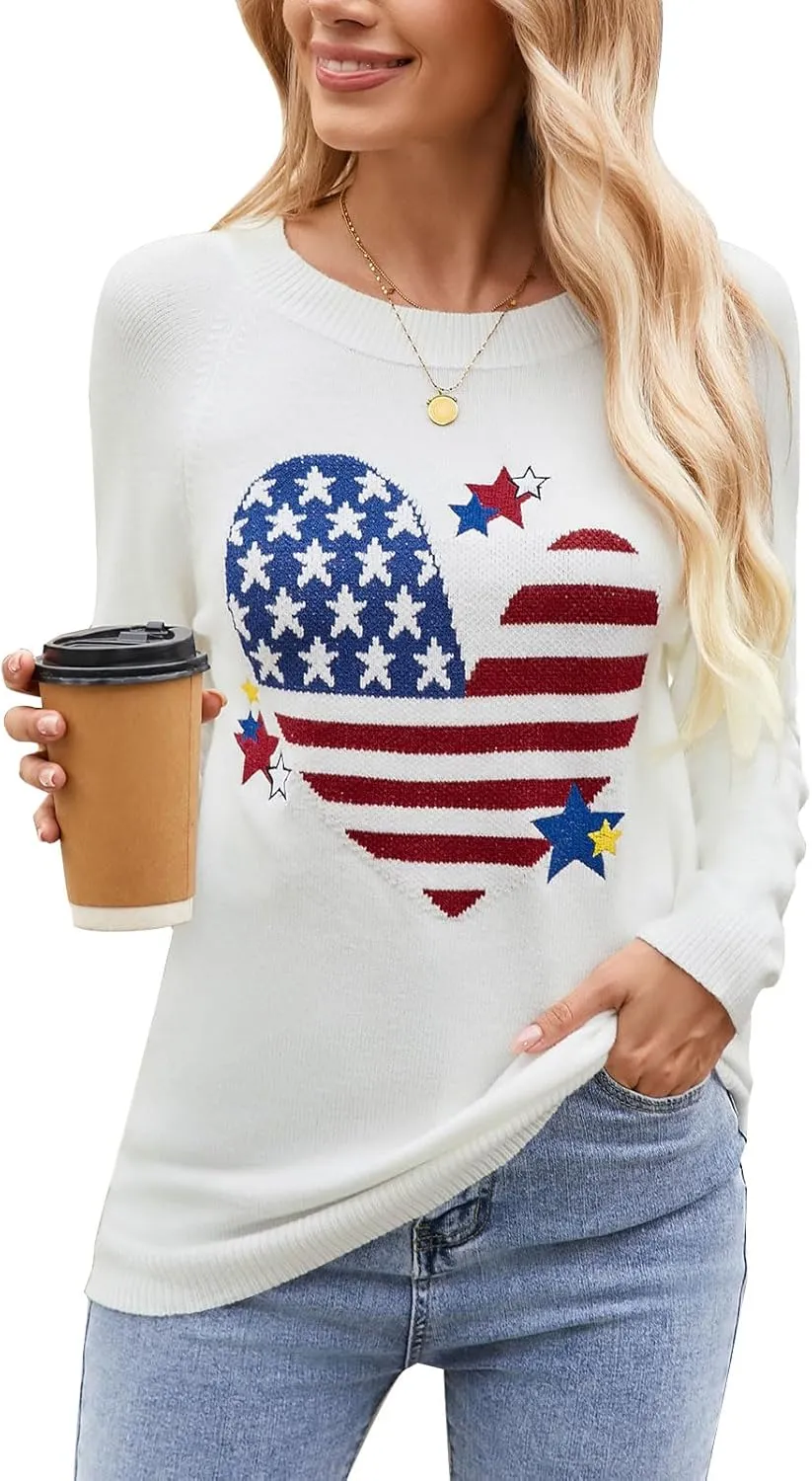 shermie Women's Pullover Sweaters Long Sleeve Crew Neck Cute Heart Knitted Casual Sweater