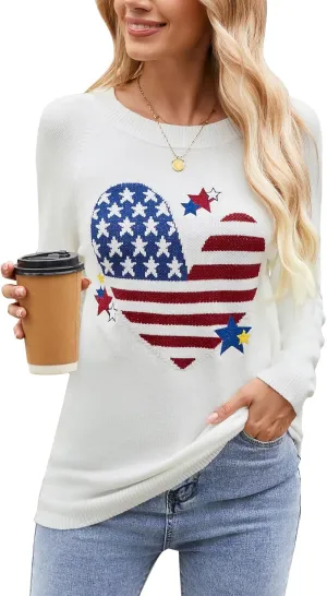 shermie Women's Pullover Sweaters Long Sleeve Crew Neck Cute Heart Knitted Casual Sweater