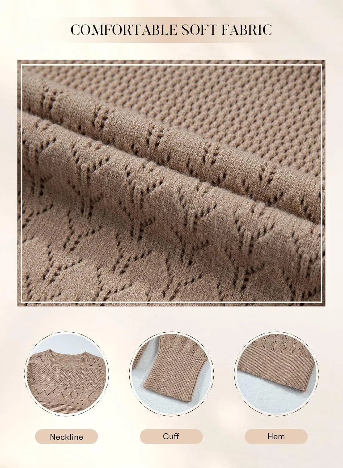 SHEWIN Sweaters for Women Casual Crew Neck Long Sleeve Crochet Pullover Tops Sweater