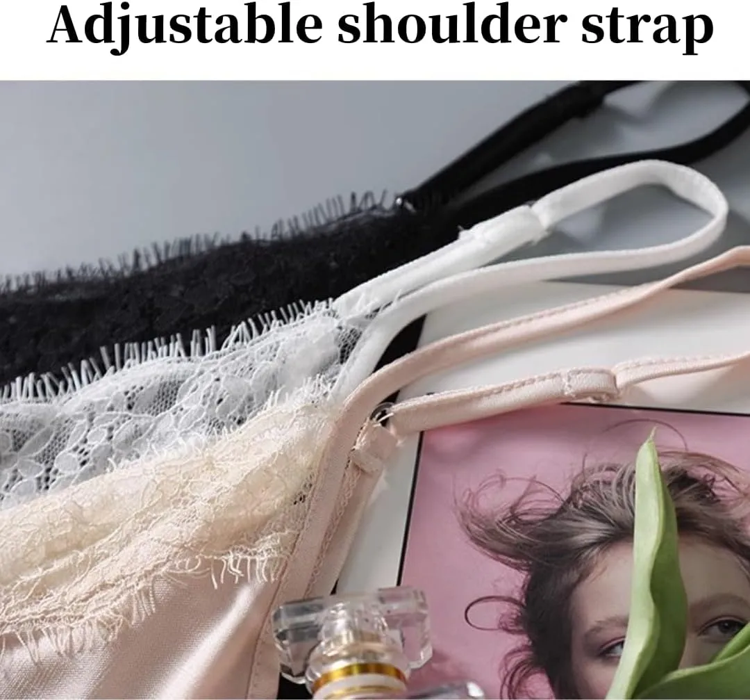 Silk Knit Camisole Top Women's V-Neck Lace Trim Sleeveless Shir,Adjustable Straps for Casual Beach Vacation,M-2XL