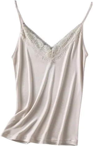 Silk Knit Camisole Top Women's V-Neck Lace Trim Sleeveless Shir,Adjustable Straps for Casual Beach Vacation,M-2XL