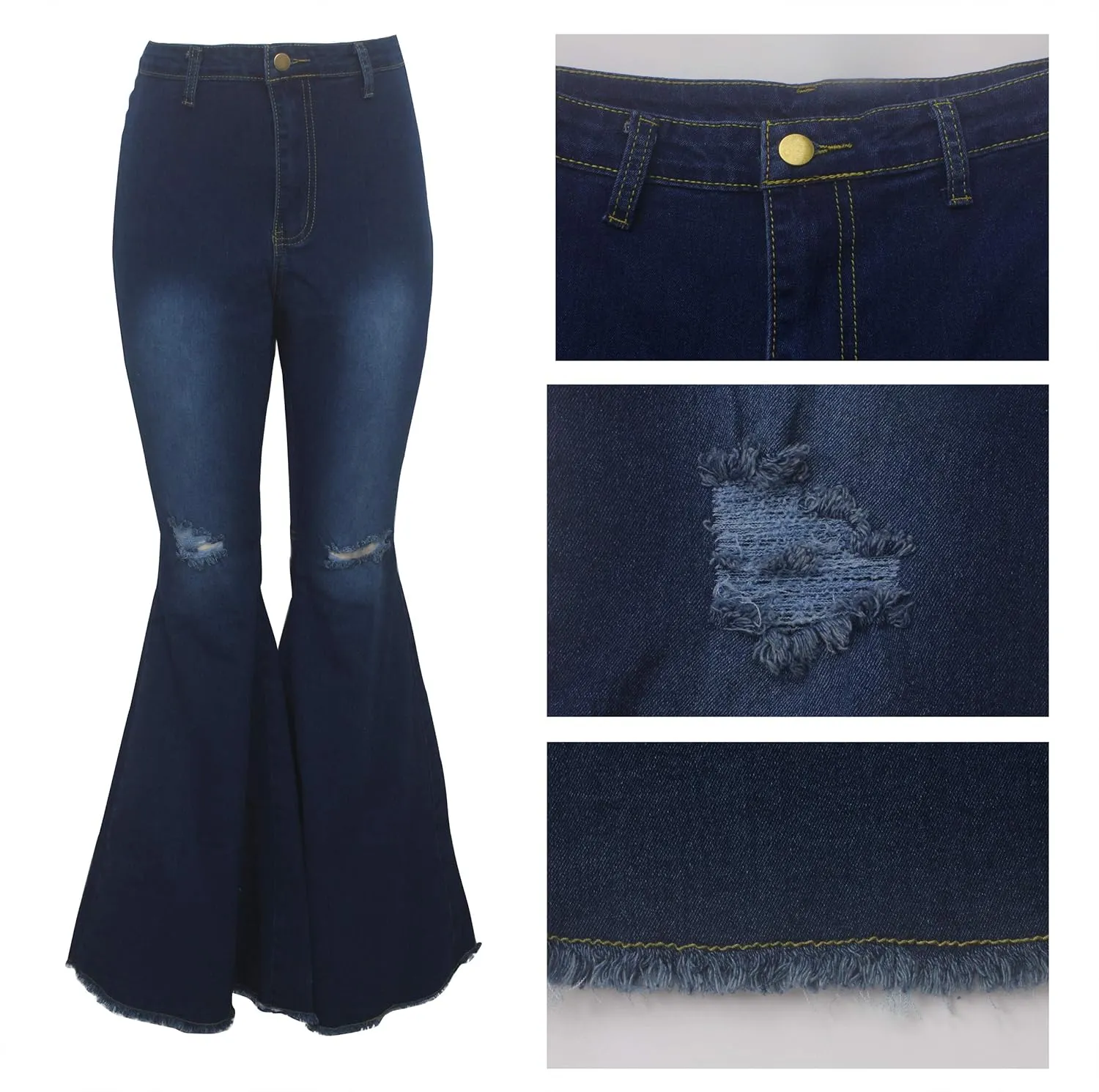 Skinny Ripped Bell Bottom Jeans for Women Classic High Waisted Flared Jean Pants