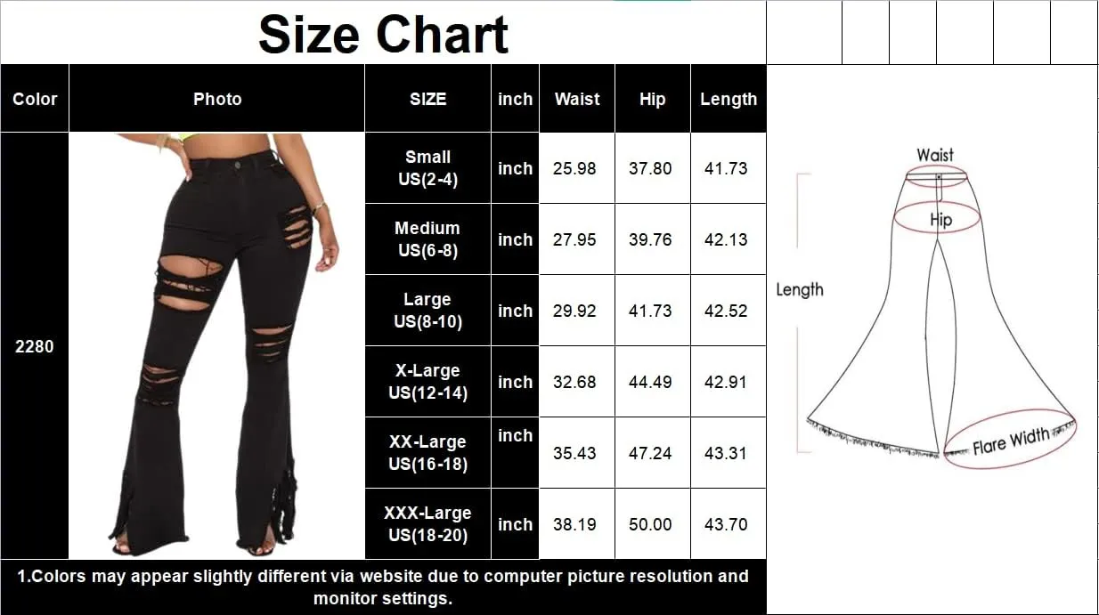 Skinny Ripped Bell Bottom Jeans for Women Classic High Waisted Flared Jean Pants