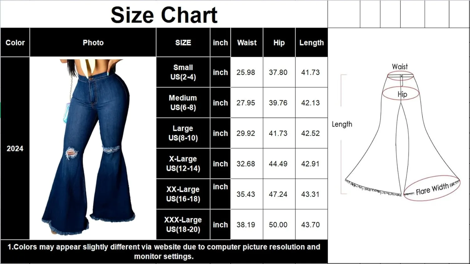 Skinny Ripped Bell Bottom Jeans for Women Classic High Waisted Flared Jean Pants