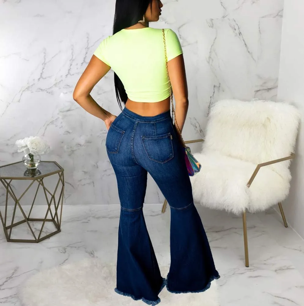 Skinny Ripped Bell Bottom Jeans for Women Classic High Waisted Flared Jean Pants