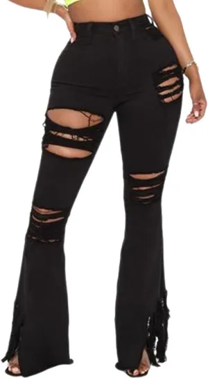 Skinny Ripped Bell Bottom Jeans for Women Classic High Waisted Flared Jean Pants