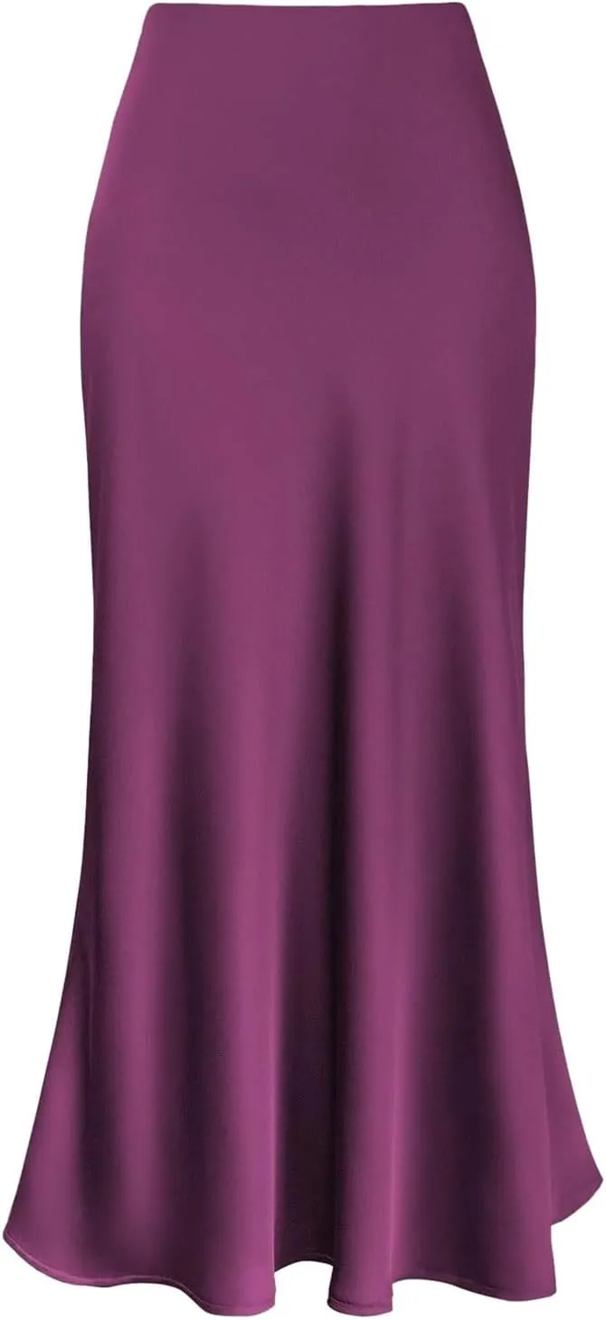 Skirt for Women Dressy Casual Elegant Silky Satin Ruffle Skirt Soft Fashion Slim Fit High Waist Bodycon Long Skirts