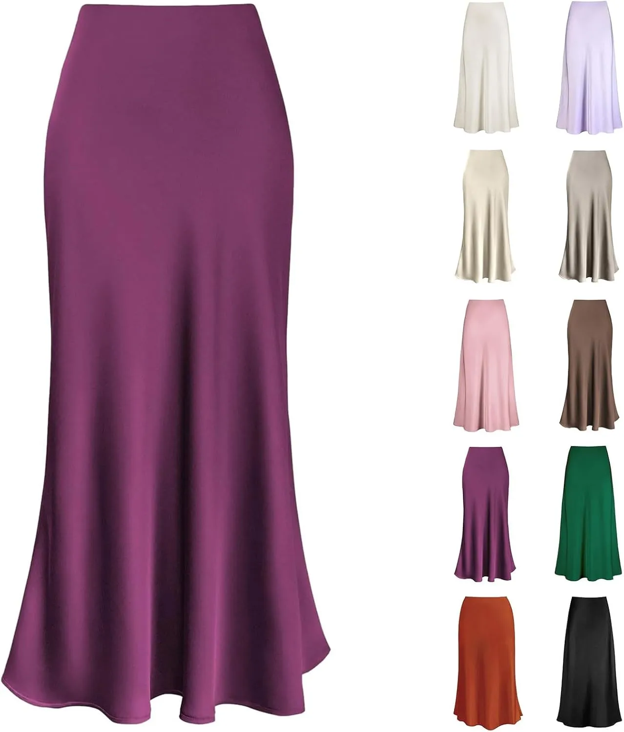 Skirt for Women Dressy Casual Elegant Silky Satin Ruffle Skirt Soft Fashion Slim Fit High Waist Bodycon Long Skirts