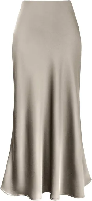 Skirt for Women Dressy Casual Elegant Silky Satin Ruffle Skirt Soft Fashion Slim Fit High Waist Bodycon Long Skirts