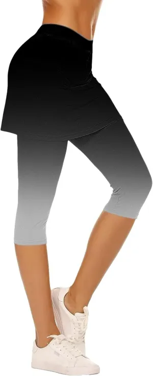 Skirted Leggings for Women Athletic Golf Skorts Gym Tennis Yoga High Waisted Stretchy Soft Capri Leggings with Skirts