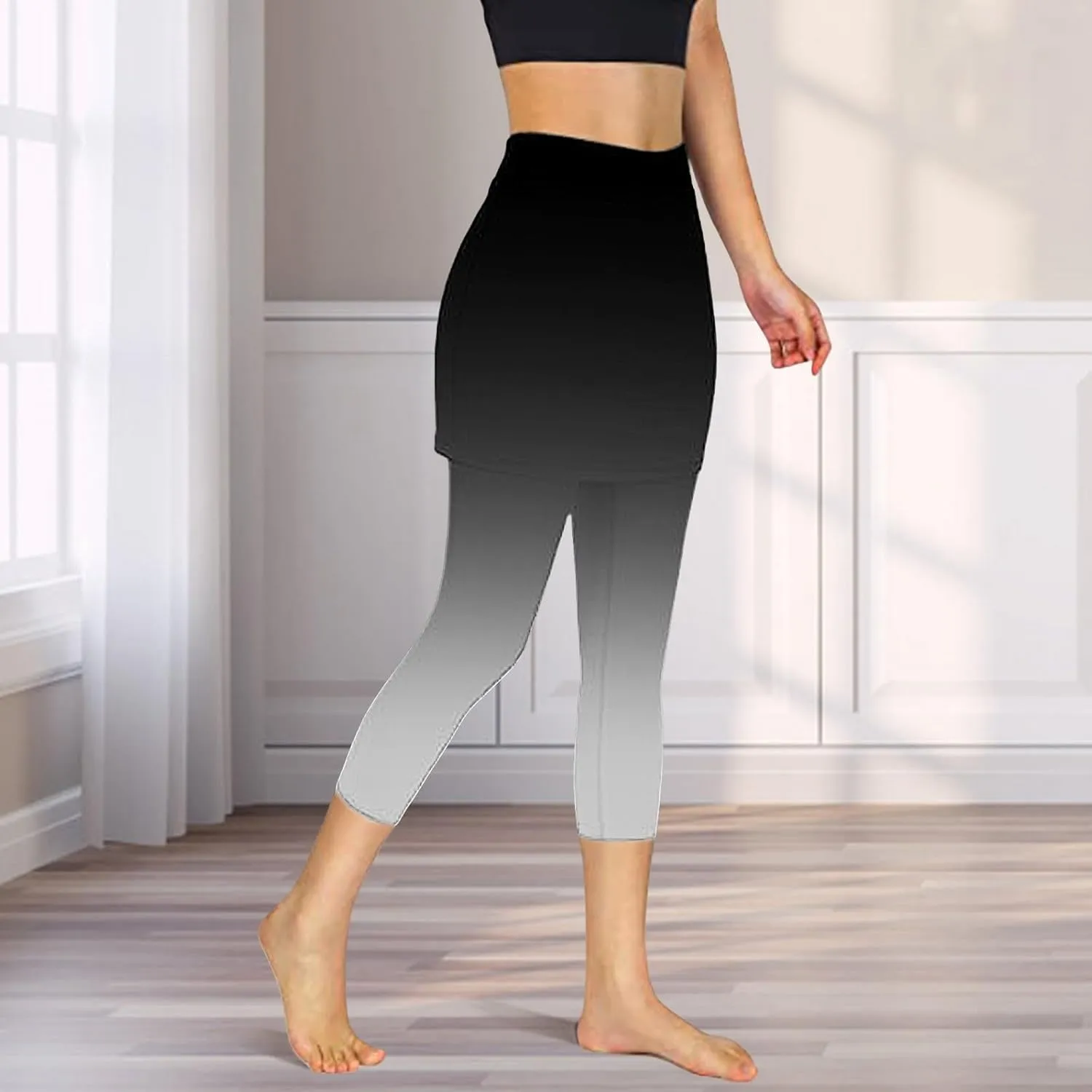 Skirted Leggings for Women Athletic Golf Skorts Gym Tennis Yoga High Waisted Stretchy Soft Capri Leggings with Skirts