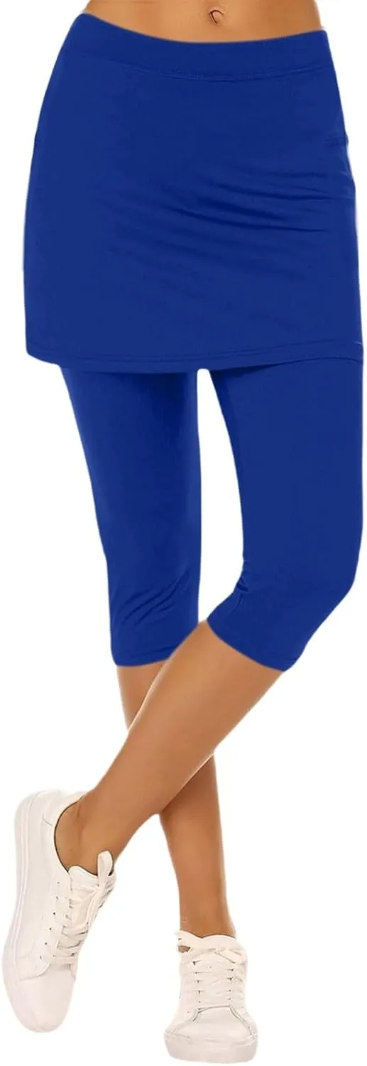 Skirted Leggings for Women Athletic Golf Skorts Gym Tennis Yoga High Waisted Stretchy Soft Capri Leggings with Skirts