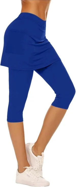 Skirted Leggings for Women Athletic Golf Skorts Gym Tennis Yoga High Waisted Stretchy Soft Capri Leggings with Skirts