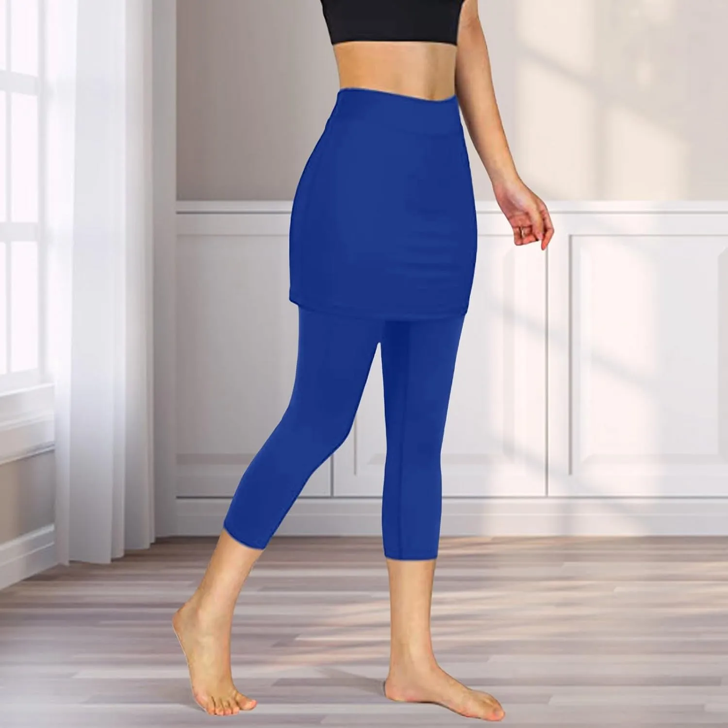 Skirted Leggings for Women Athletic Golf Skorts Gym Tennis Yoga High Waisted Stretchy Soft Capri Leggings with Skirts