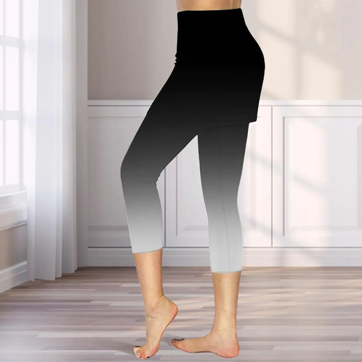 Skirted Leggings for Women High Waisted Tummy Control Soft Yoga Capris with Skirt Athletic Golf Tennis with Leggings