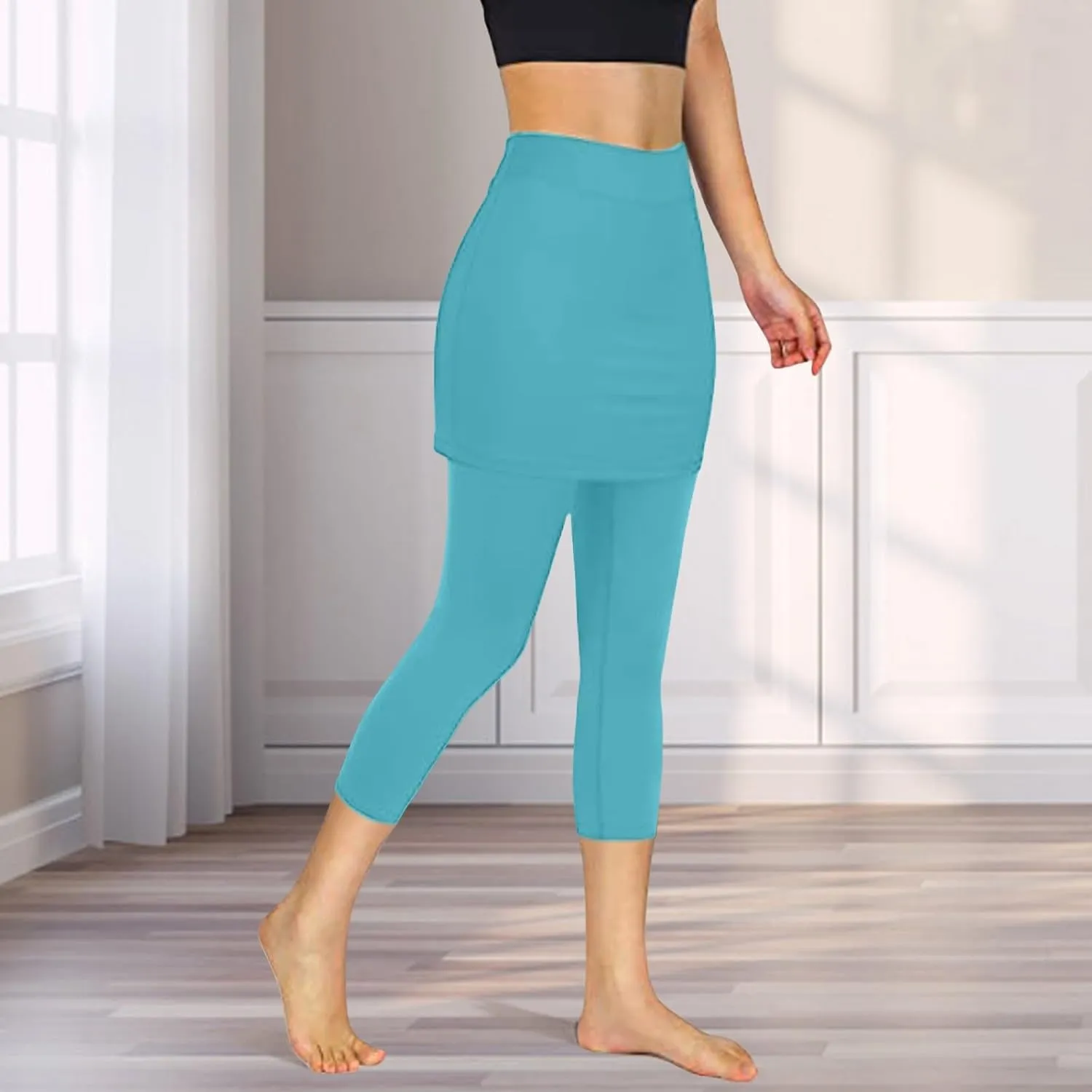 Skirted Leggings for Women Stretchy Tennis Golf Pickleball Skorts Summer Capris Gym Workout Yoga Legging with Skirts