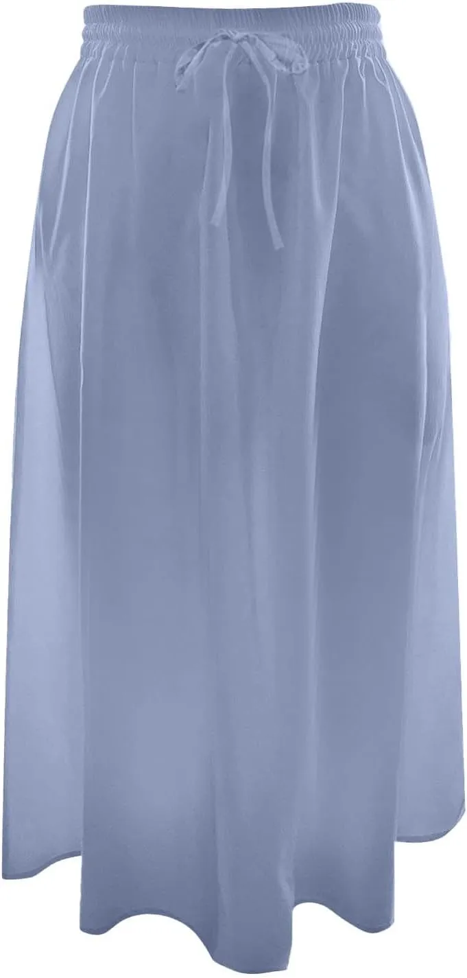 Skirts for Women Mid High Waisted Drawstring Casual Skirt Flowy Elastic Waist Baggy Elegant Trendy Skorts with Pockets