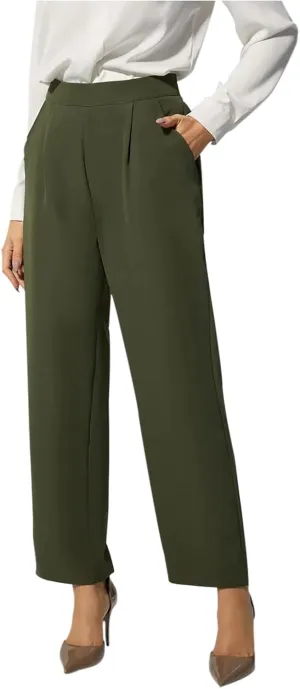 Slacks for Women Business Casual High Waisted Wide Leg Pleated Dress Pants Vintage Loose Palazzo Pant Trousers