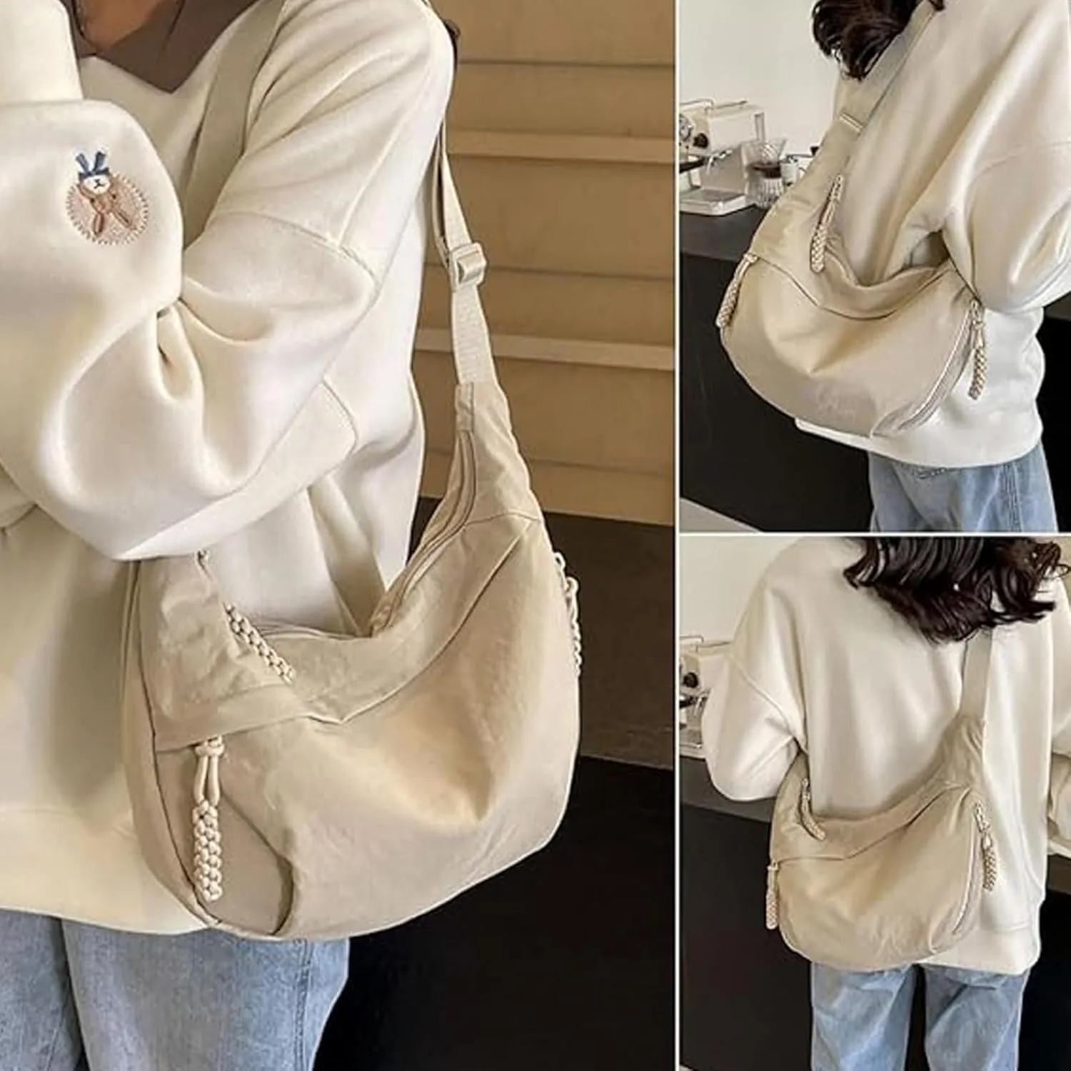 Slouchy Dumpling Bag,Preferable Crossbody Bag,Women's Nylon Crossbody Bag  Slouchy Hobo Bag with Multiple Pockets