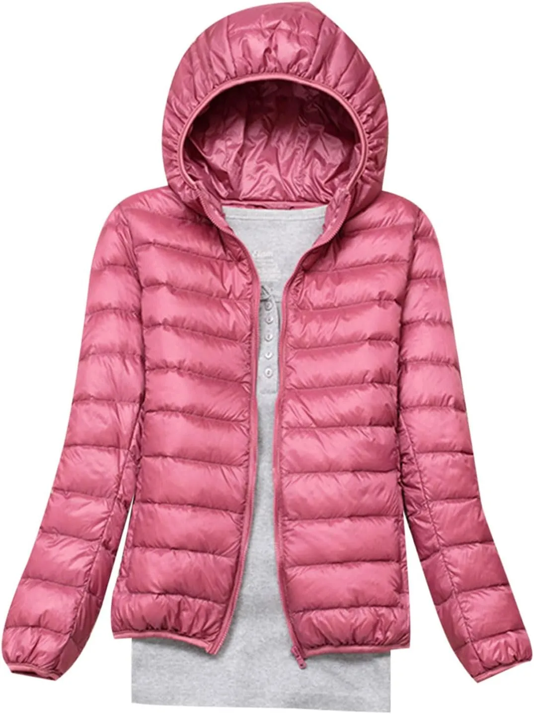 SMIDOW Winter Jackets For Women 2023 Trendy Warm Lightweight Puffer Coat Solid Color Quilted Full Zip Down Coats With Hood