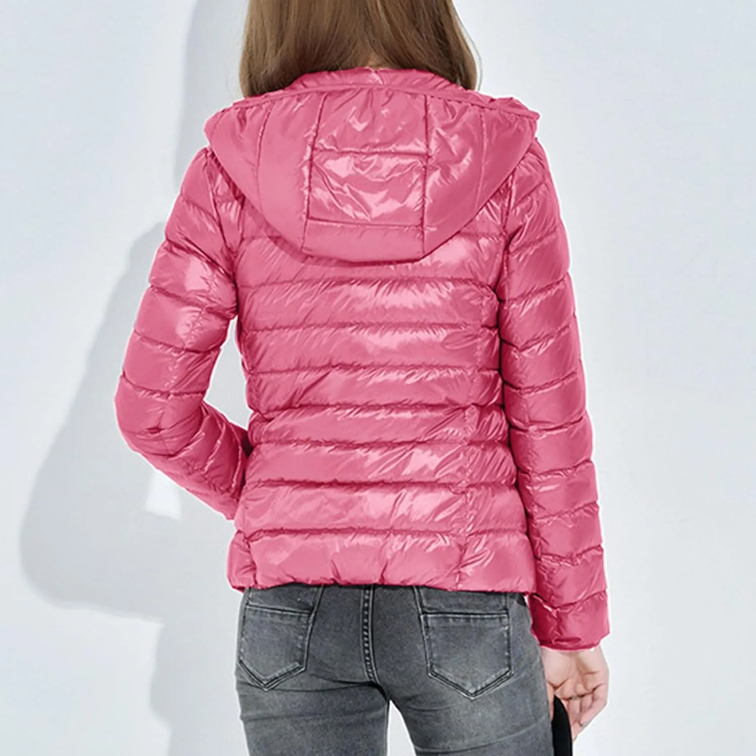 SMIDOW Winter Jackets For Women 2023 Trendy Warm Lightweight Puffer Coat Solid Color Quilted Full Zip Down Coats With Hood