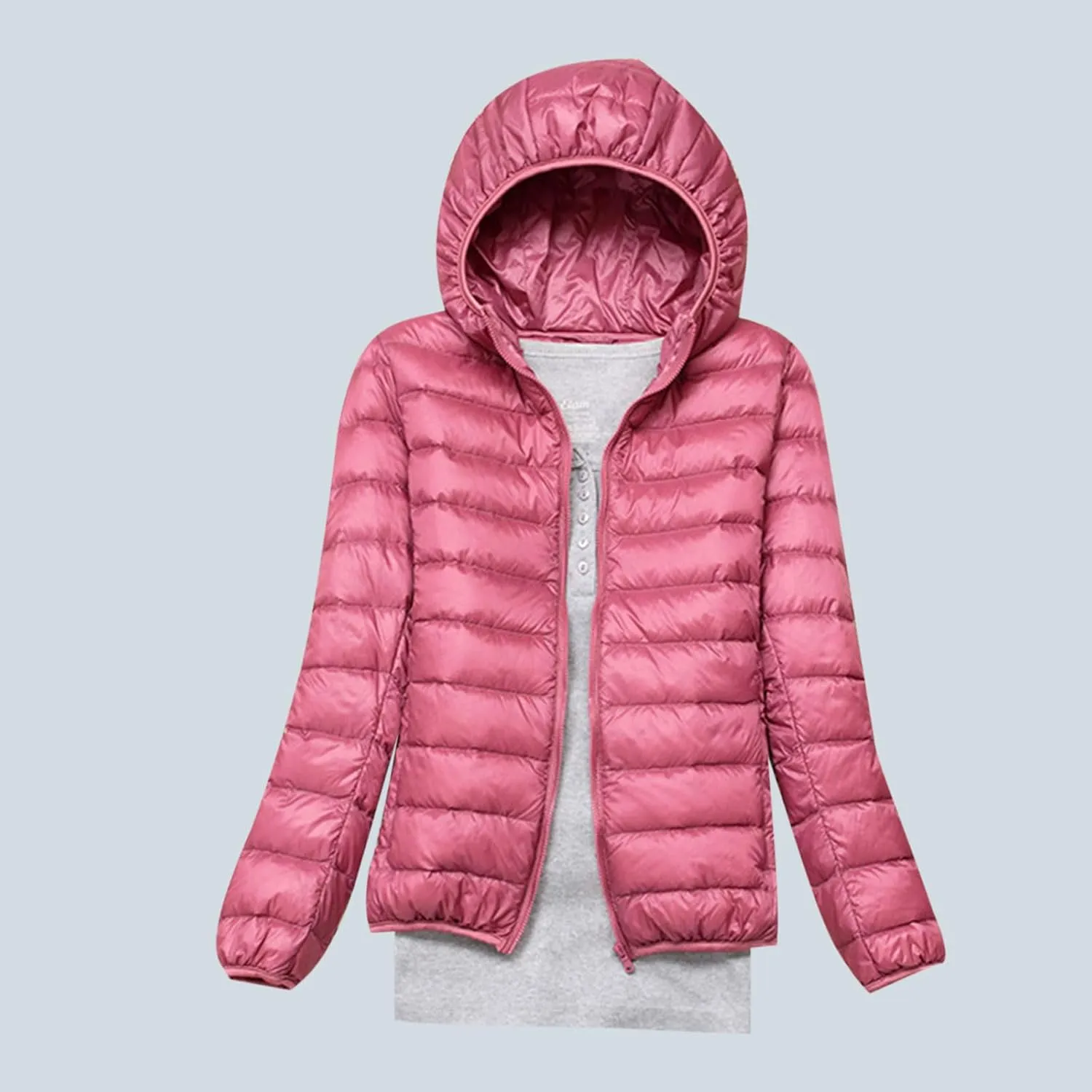 SMIDOW Winter Jackets For Women 2023 Trendy Warm Lightweight Puffer Coat Solid Color Quilted Full Zip Down Coats With Hood