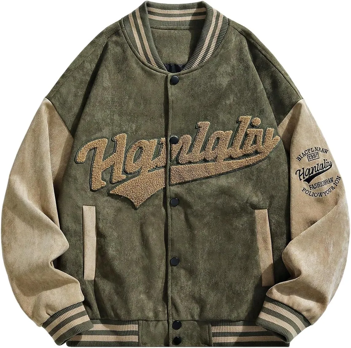 SOLY HUX Men's Varsity Jacket Vintage Graphic Baseball Bomber Jacket Casual Outerwear Coats Streetwear