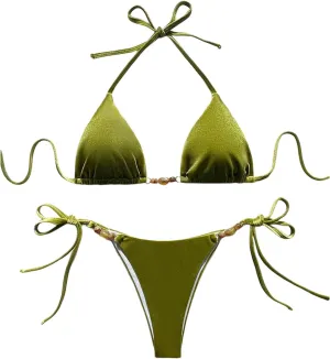 SOLY HUX Women's Halter Triangle Bathing Suit String Bikini Set Tie Side Two Piece Swimsuit