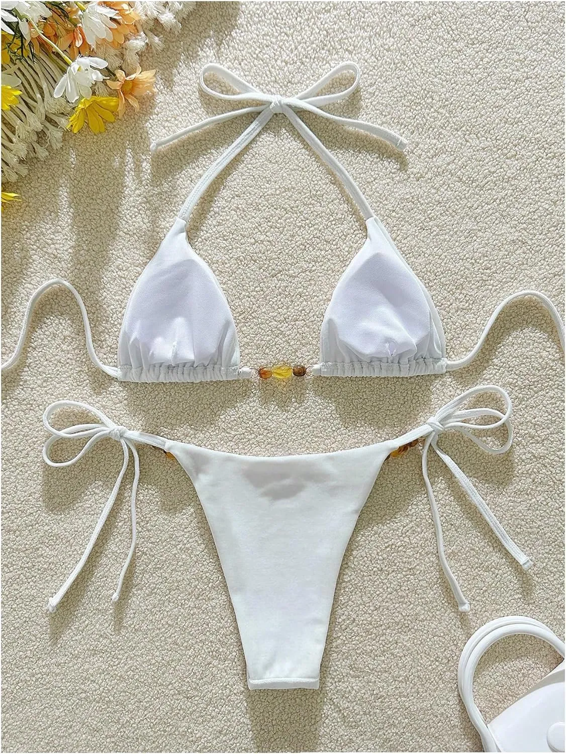 SOLY HUX Women's Halter Triangle Bathing Suit String Bikini Set Tie Side Two Piece Swimsuit