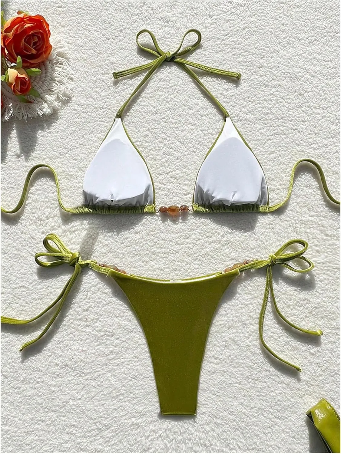 SOLY HUX Women's Halter Triangle Bathing Suit String Bikini Set Tie Side Two Piece Swimsuit