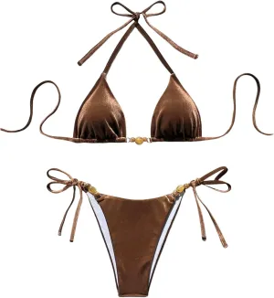 SOLY HUX Women's Halter Triangle Bathing Suit String Bikini Set Tie Side Two Piece Swimsuit