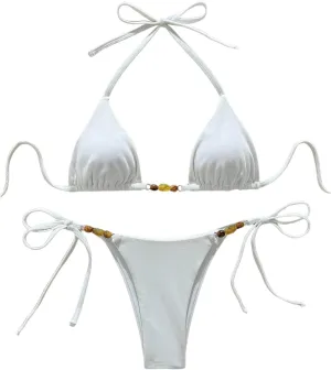 SOLY HUX Women's Halter Triangle Bathing Suit String Bikini Set Tie Side Two Piece Swimsuit