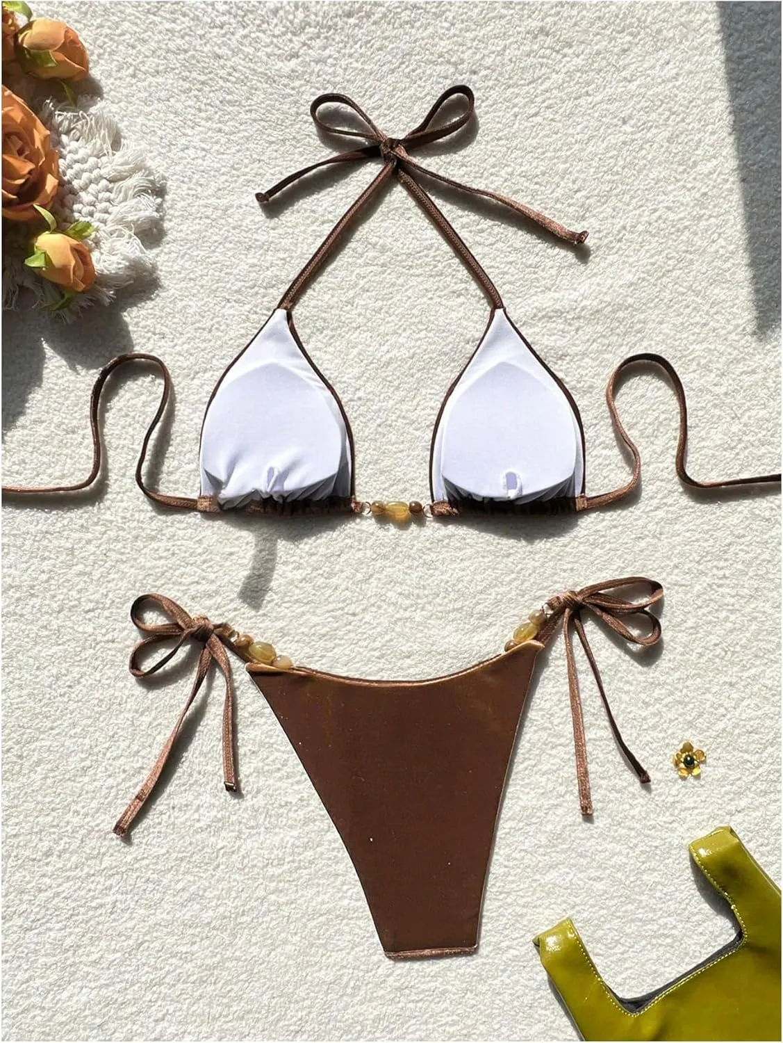 SOLY HUX Women's Halter Triangle Bathing Suit String Bikini Set Tie Side Two Piece Swimsuit