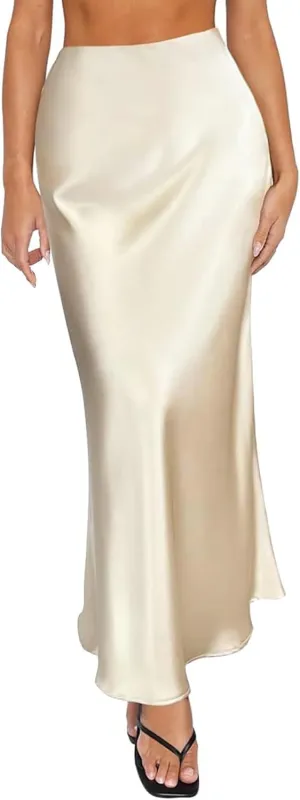 Spring Summer Skirts Satin Skirt High Waisted Maxi Party Wedding A Line Long Skirts
