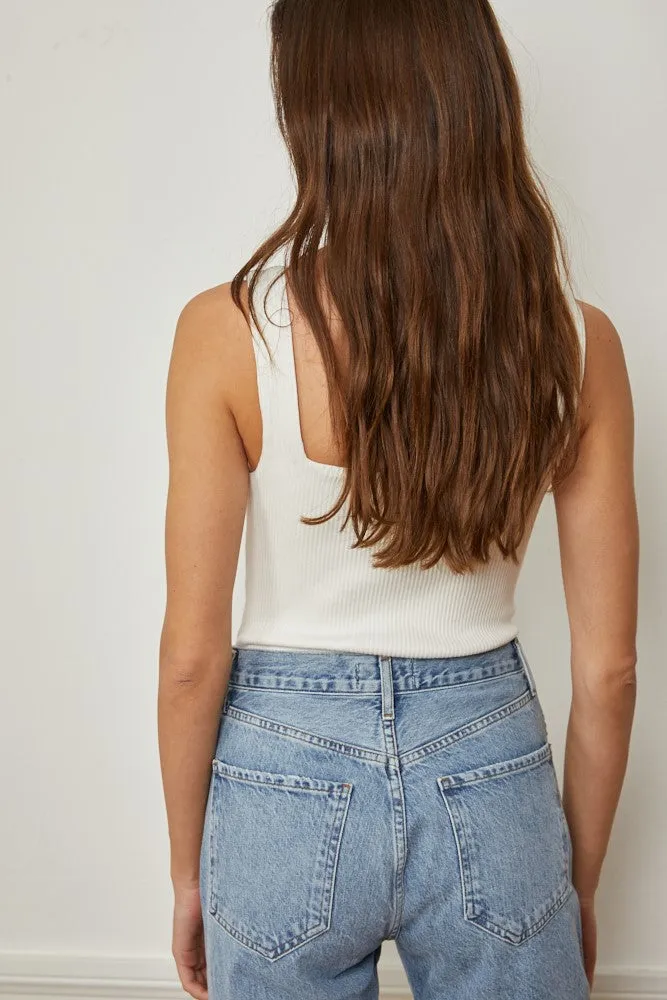 square neckline rib knit bodysuit - off white