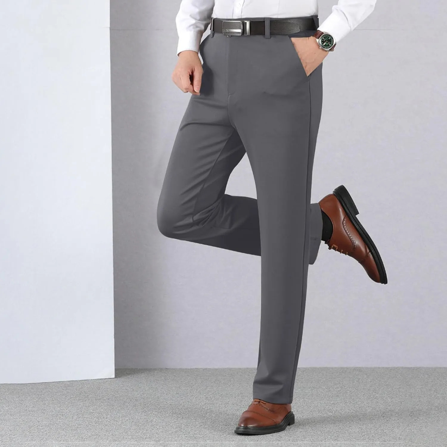 Straight Suit Pants for Men Business Casual Pants Plus Size Dress Slacks Slim Fit Lightweight Pants Stretch Pants