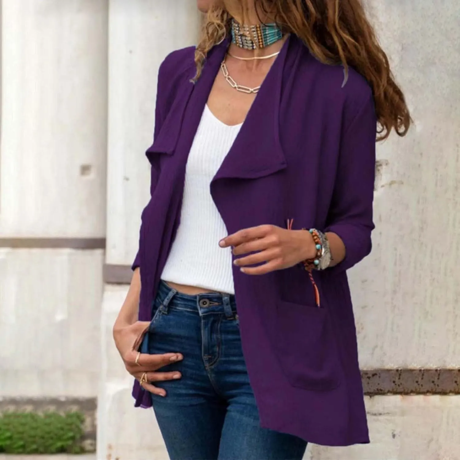 Stylish Women's Classic Long Sleeve Open Front Cardigan Trench Coat for Fall and Winter Casual Wear