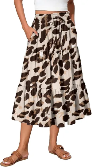 Summer Skirt for Women Comfy Tiered Elastic High Waisted Floral Maxi Skirts Vacation A-Line Flowy Swing Long Skorts