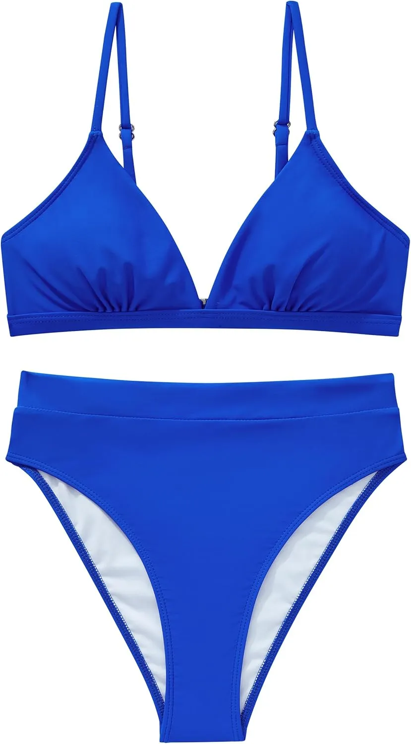 SUUKSESS Women Sexy High Waisted 2 Piece Bikini Sets Triangle High Cut Swimsuits