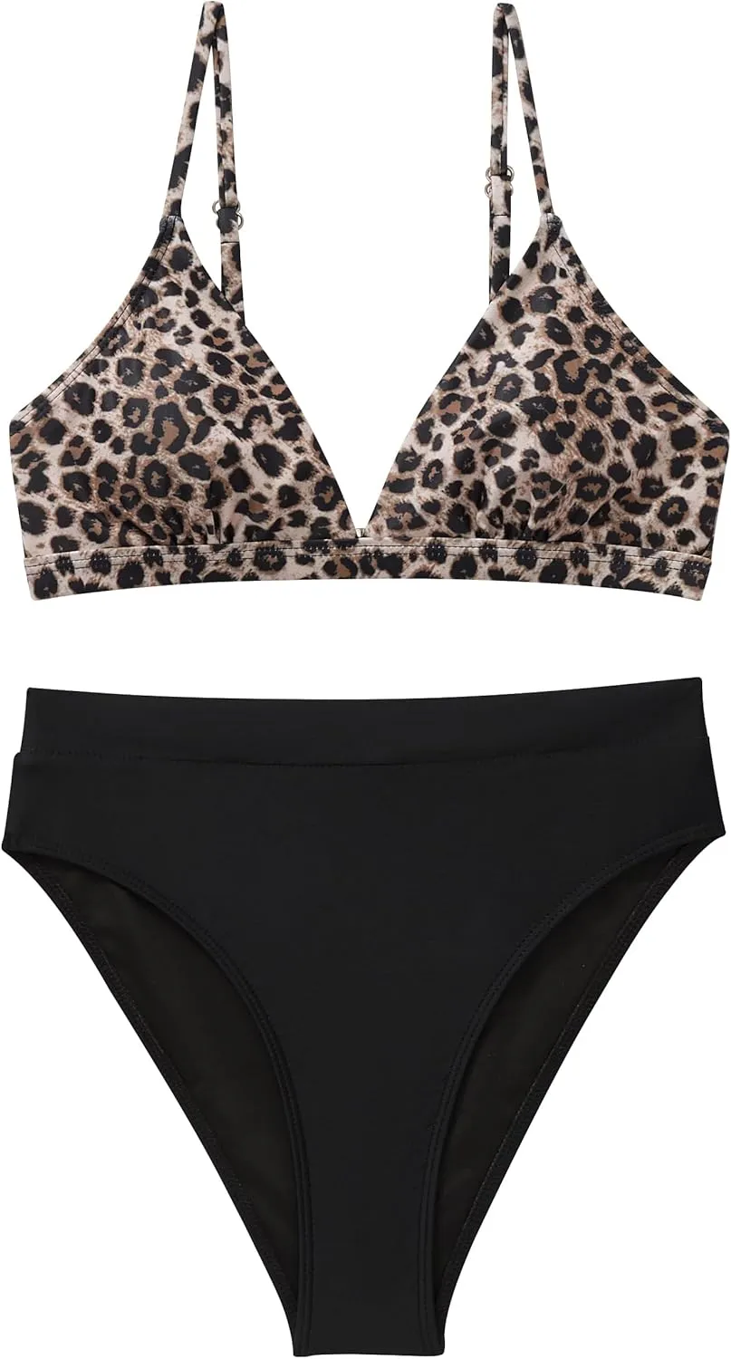 SUUKSESS Women Sexy High Waisted 2 Piece Bikini Sets Triangle High Cut Swimsuits