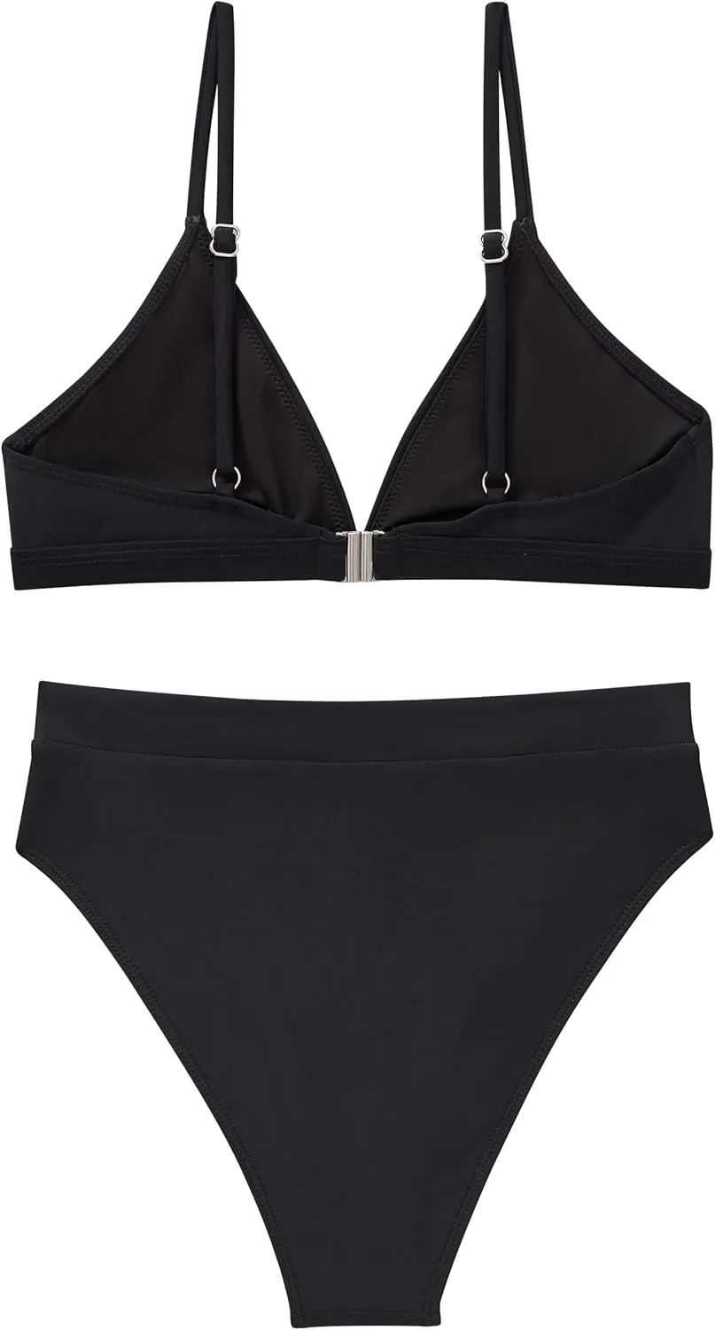 SUUKSESS Women Sexy High Waisted 2 Piece Bikini Sets Triangle High Cut Swimsuits