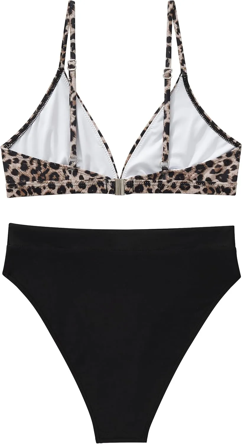 SUUKSESS Women Sexy High Waisted 2 Piece Bikini Sets Triangle High Cut Swimsuits