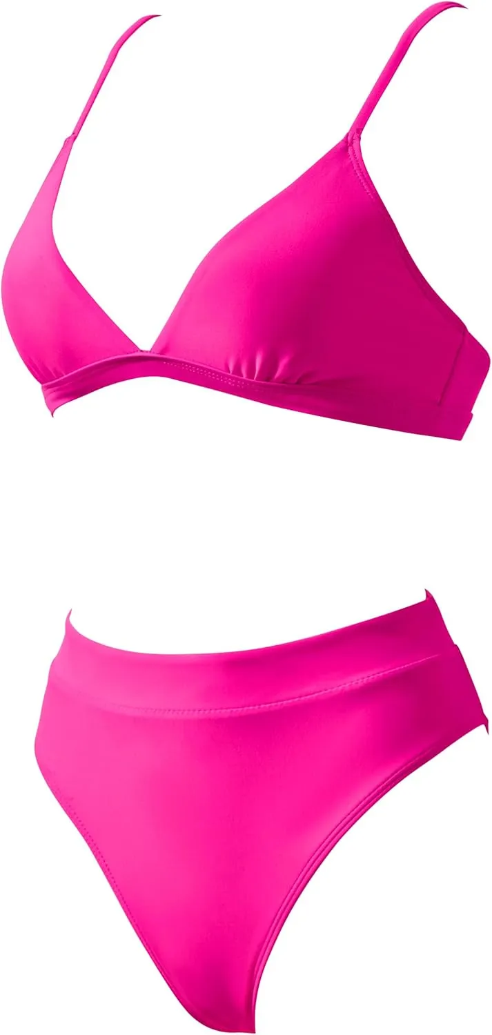 SUUKSESS Women Sexy High Waisted 2 Piece Bikini Sets Triangle High Cut Swimsuits