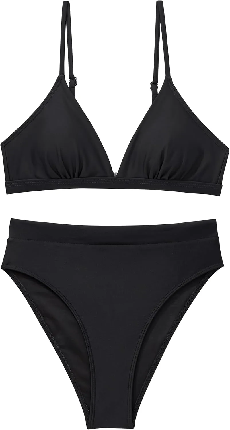 SUUKSESS Women Sexy High Waisted 2 Piece Bikini Sets Triangle High Cut Swimsuits