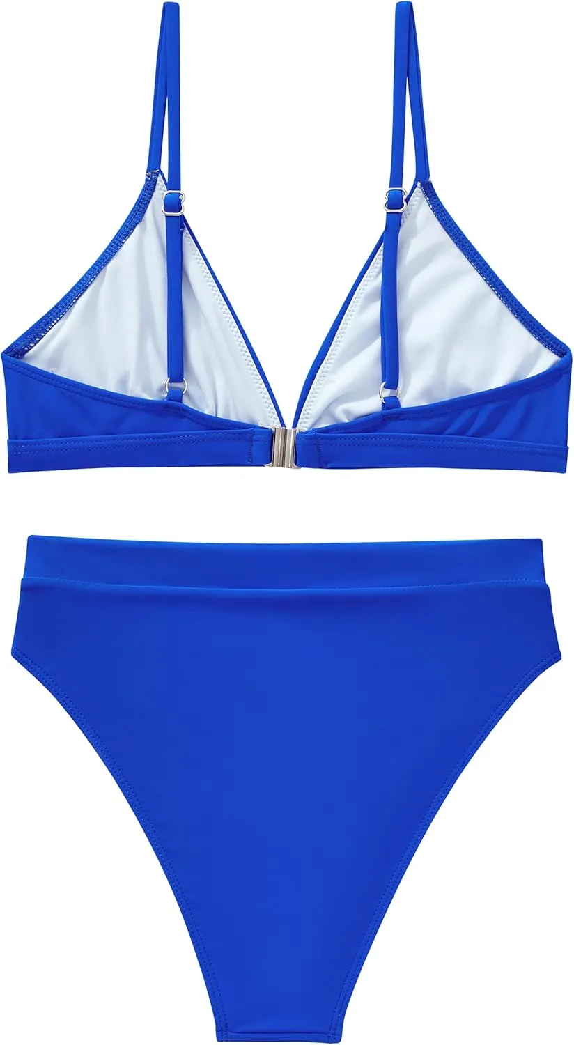 SUUKSESS Women Sexy High Waisted 2 Piece Bikini Sets Triangle High Cut Swimsuits