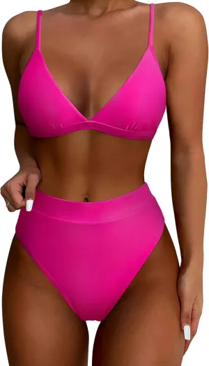 SUUKSESS Women Sexy High Waisted 2 Piece Bikini Sets Triangle High Cut Swimsuits