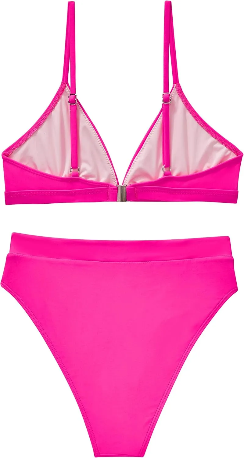 SUUKSESS Women Sexy High Waisted 2 Piece Bikini Sets Triangle High Cut Swimsuits